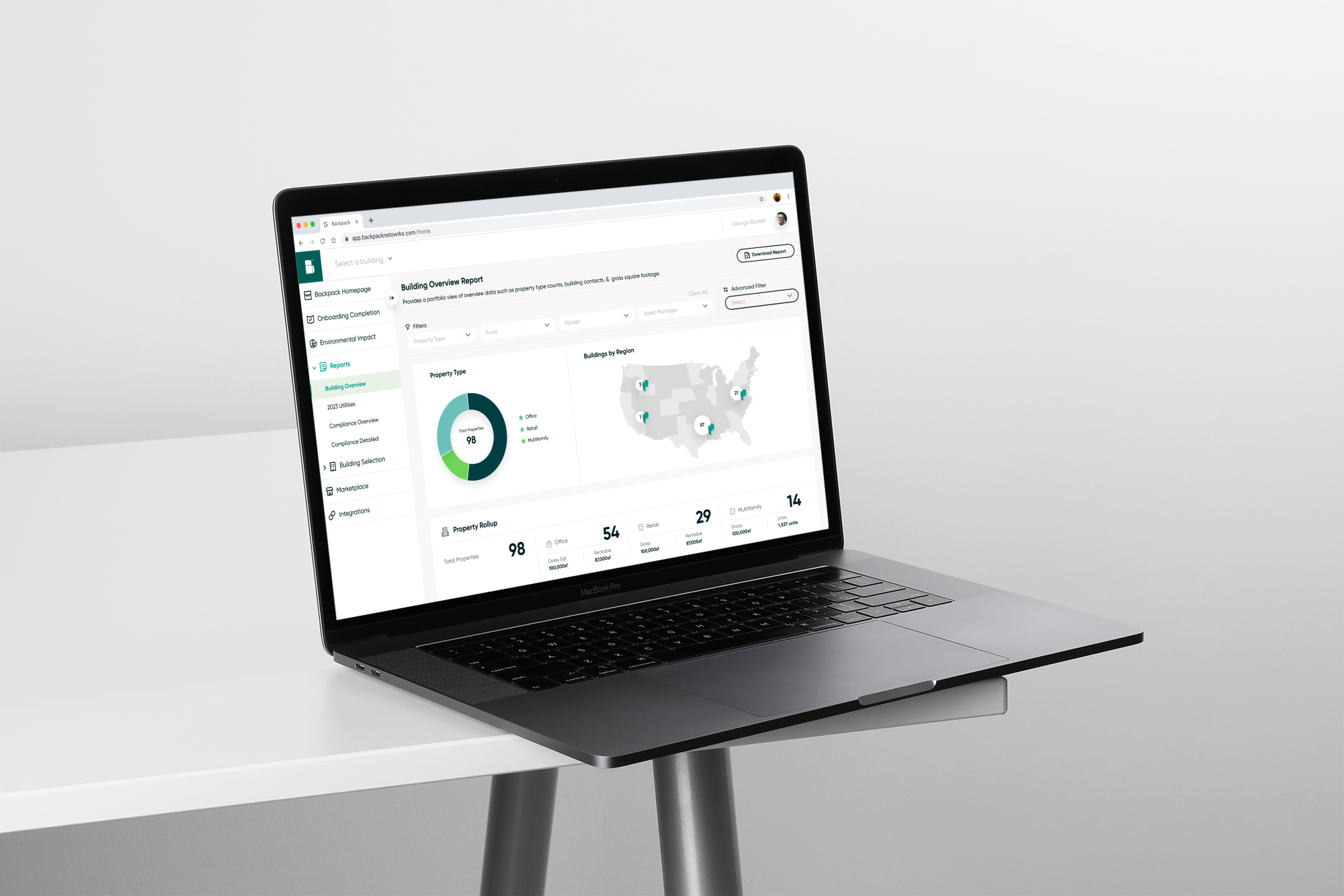 Portfolio Reporting interface mockup
