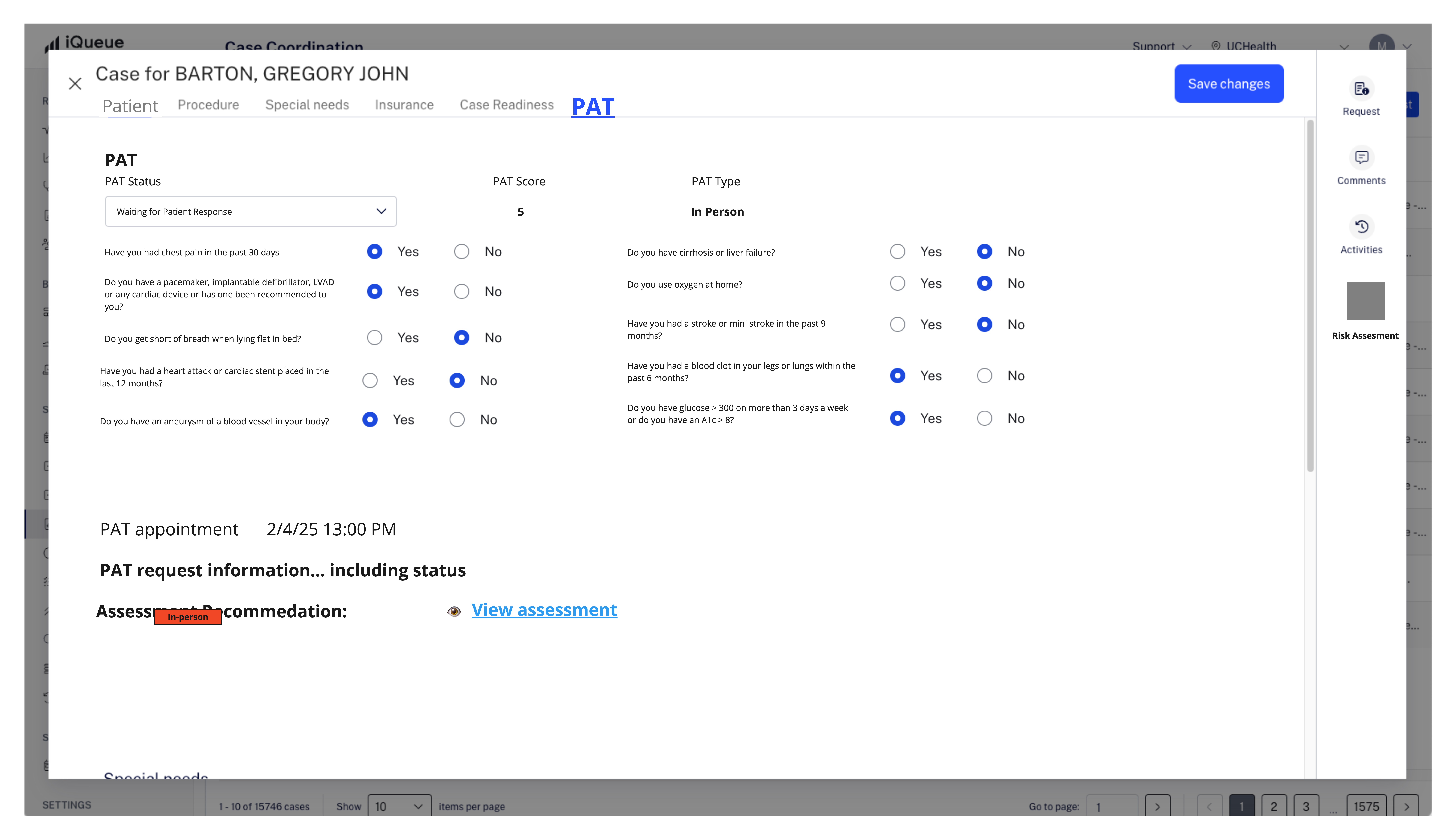 Early Risk Assessment wireframe exploration