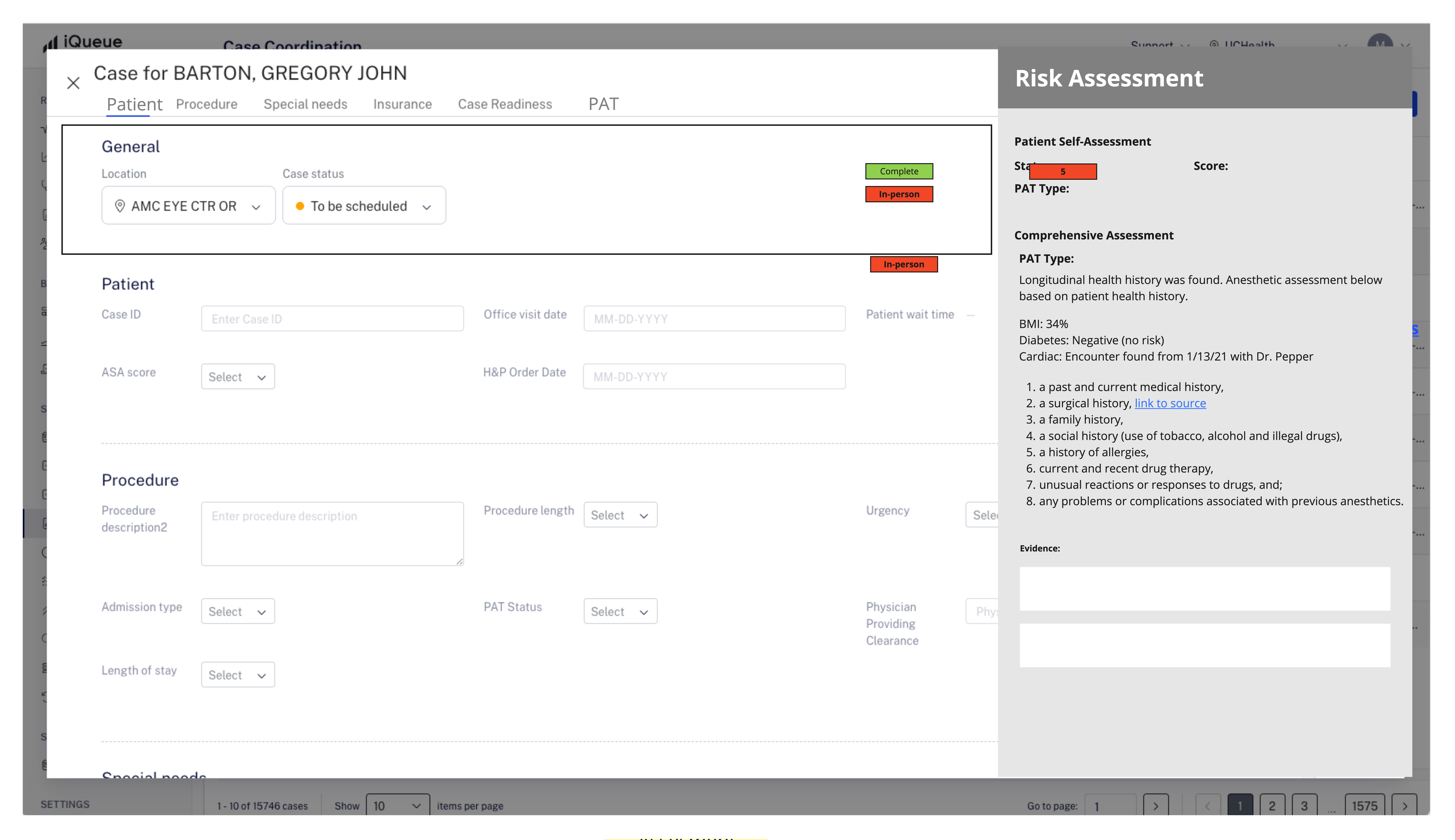 Early Risk Assessment wireframe exploration