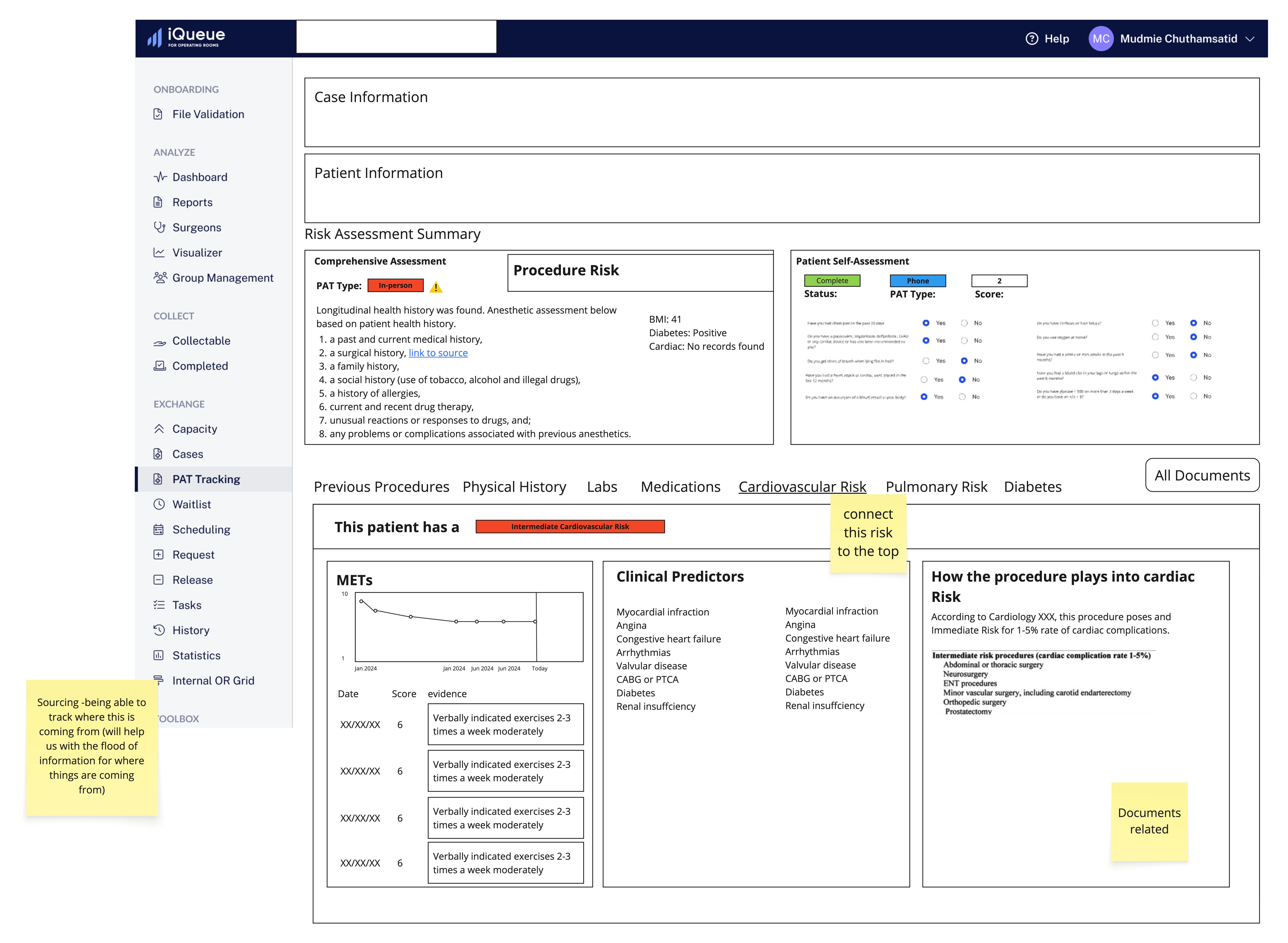 Early Risk Assessment wireframe exploration
